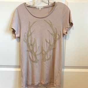 JCrew antler tshirt.  Size M.  Gold Sequins and beads.